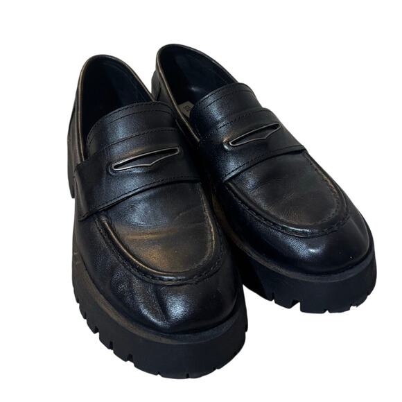 Women's Size 9.5 Steve Madden Lawerence Black Platform Lug Sole Loafers Slip On - Picture 4 of 5